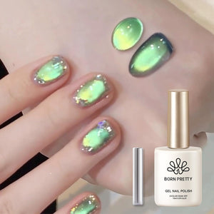 Born Pretty esmalte gel gato magnetico verde con efecto magnético.