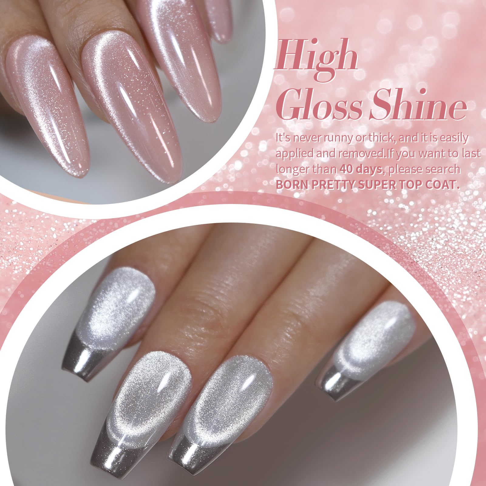 Born Pretty Esmalte Gel Magnético rosa pastel en uñas