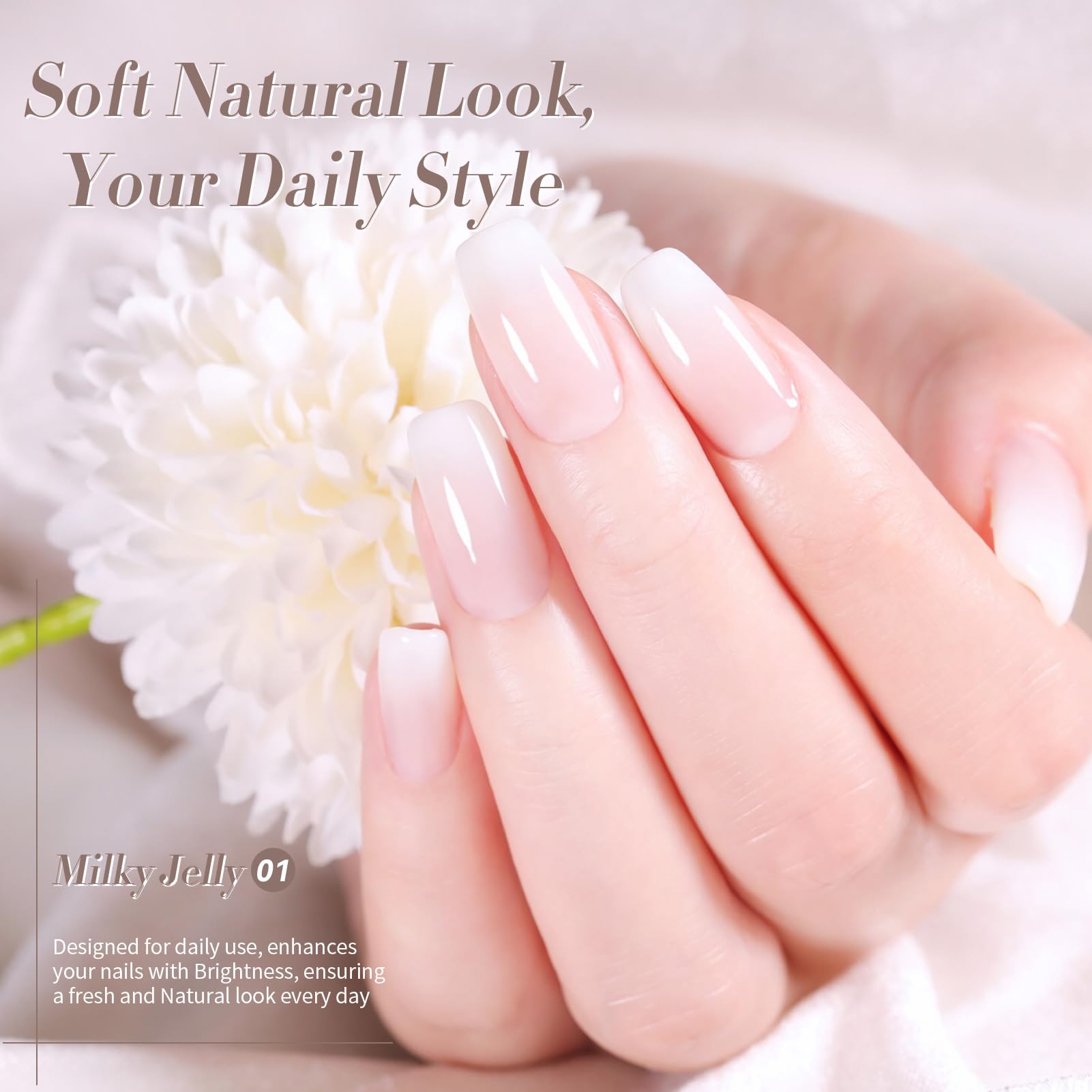 Born Pretty Gel Milky Blanco, acabado translúcido para un look discreto.