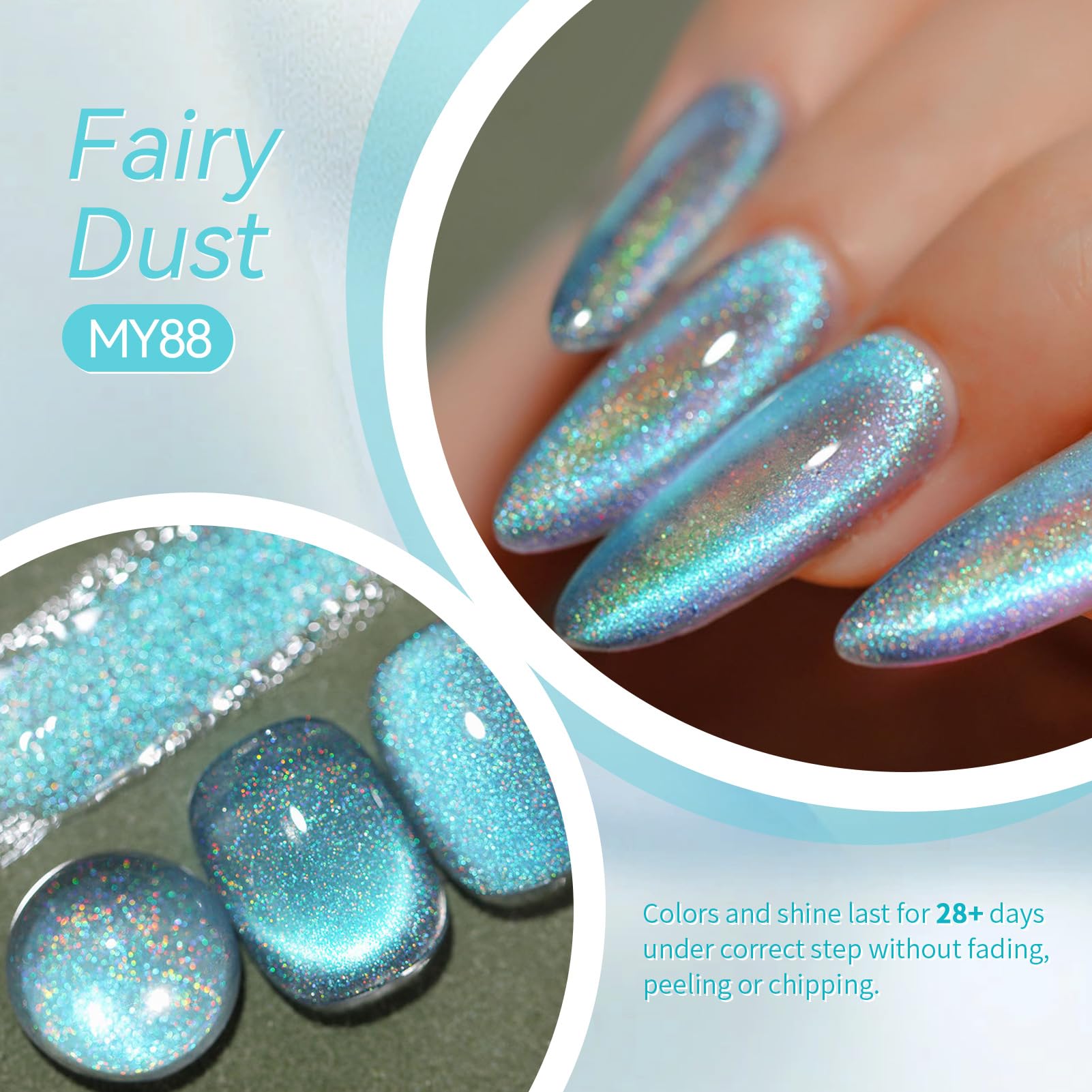 Brillo multicolor del esmalte Born Pretty en iluminación ambiental.