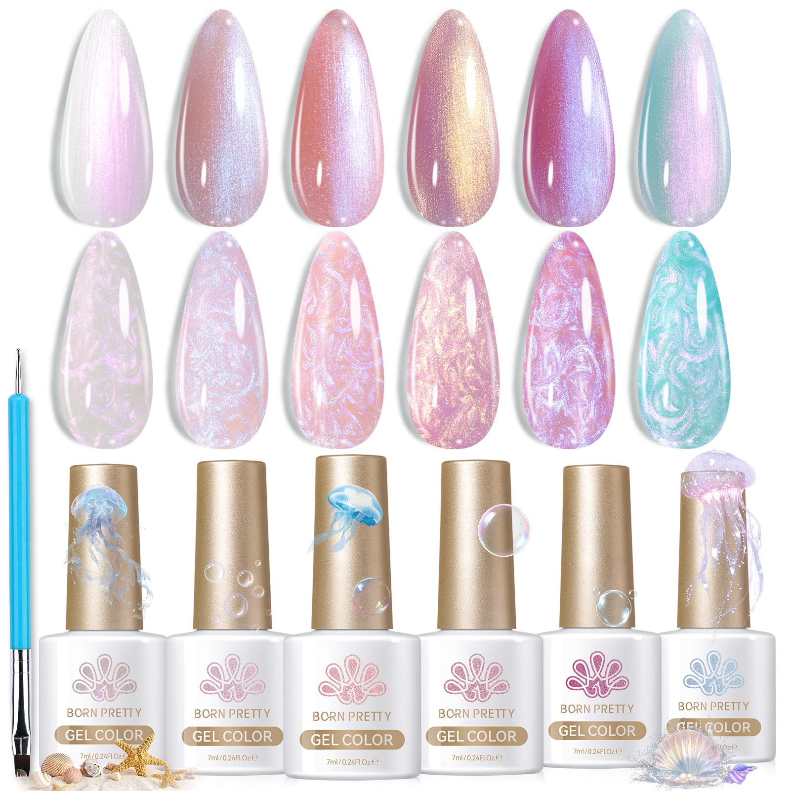 Born Pretty Esmalte Gel Perla Aurora, botella con acabado brillante para uñas.
