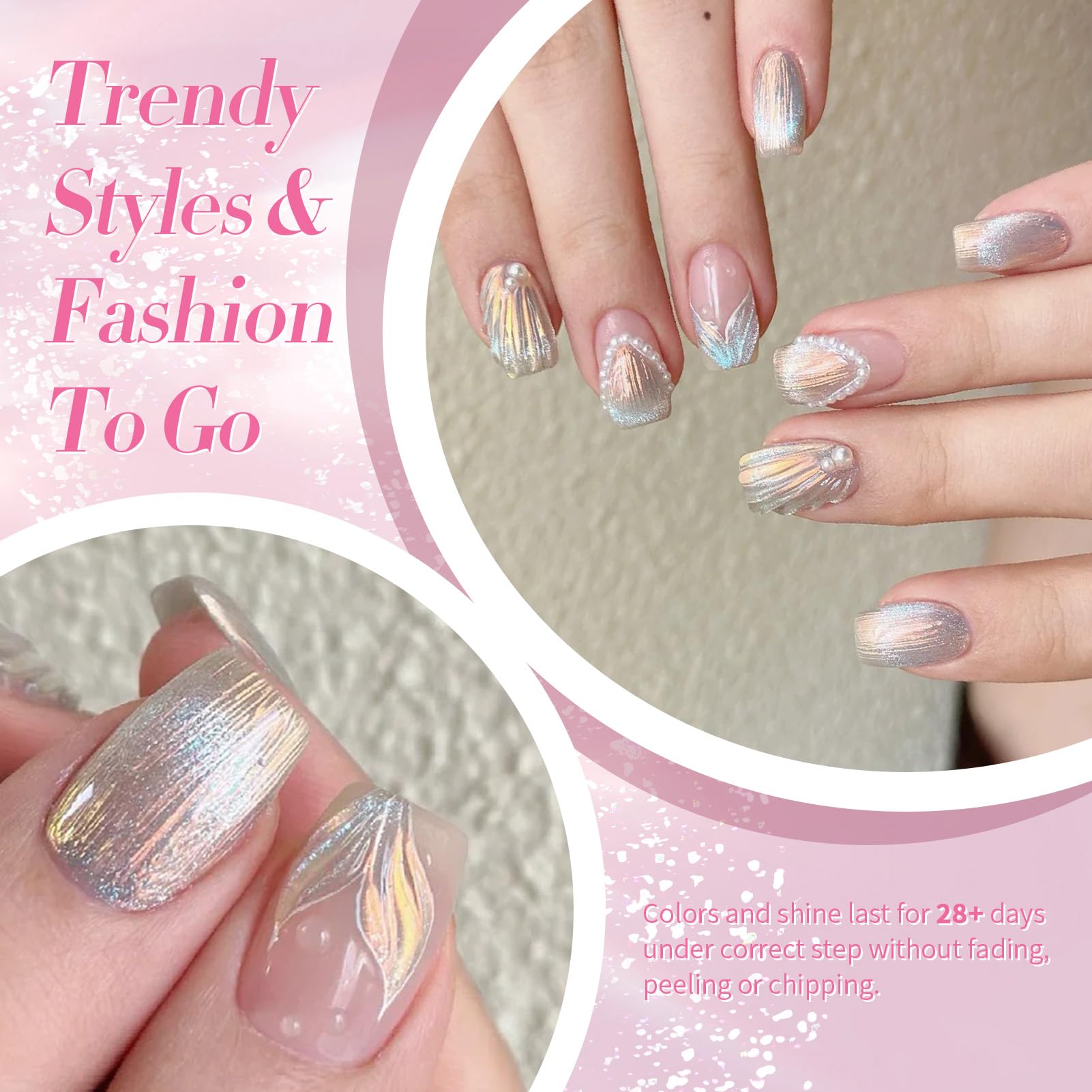 Born Pretty Esmalte Gel Perla Aurora, primer plano de brillo iridiscente.