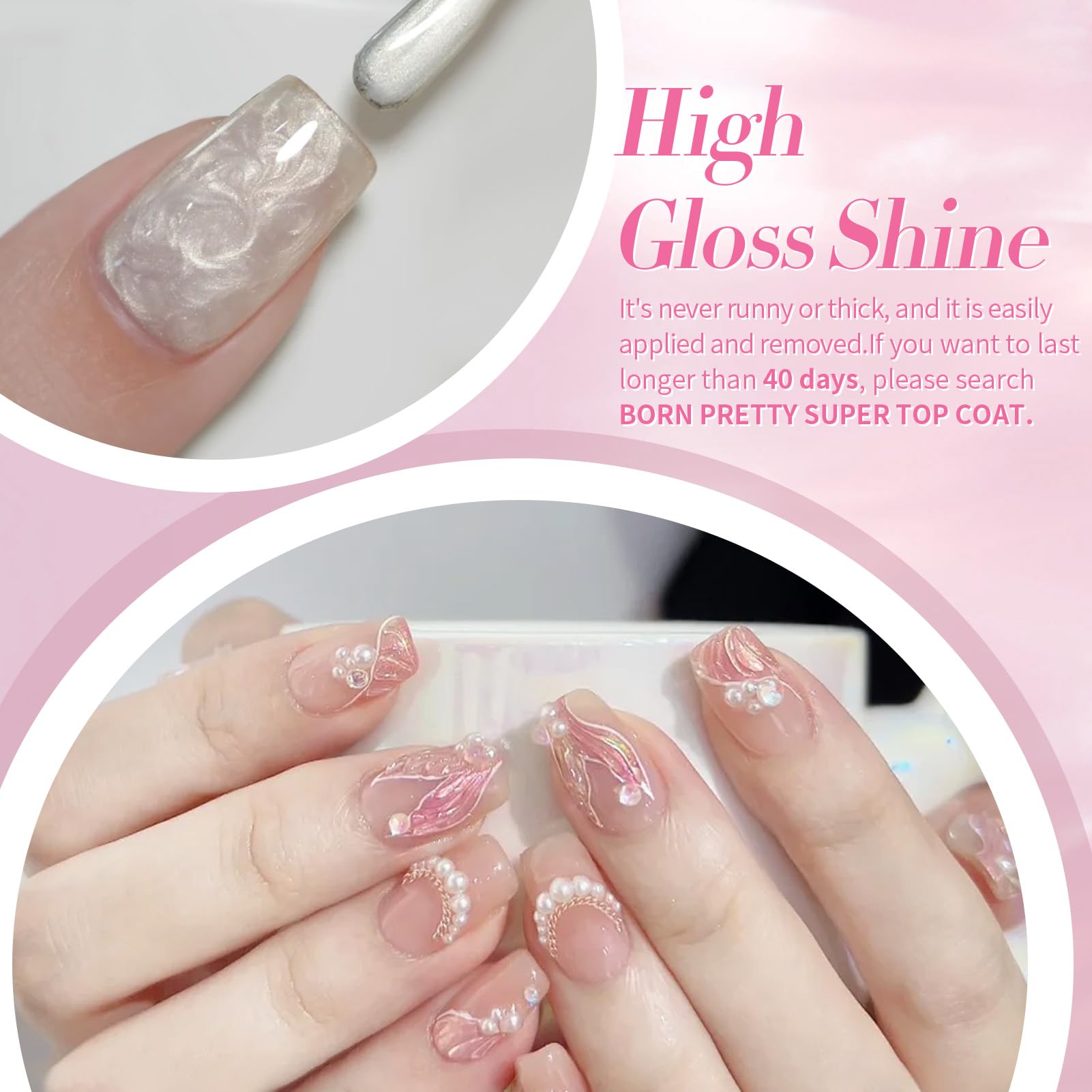 Born Pretty Esmalte Gel Perla Aurora, curado con lámpara LED para acabado profesional.