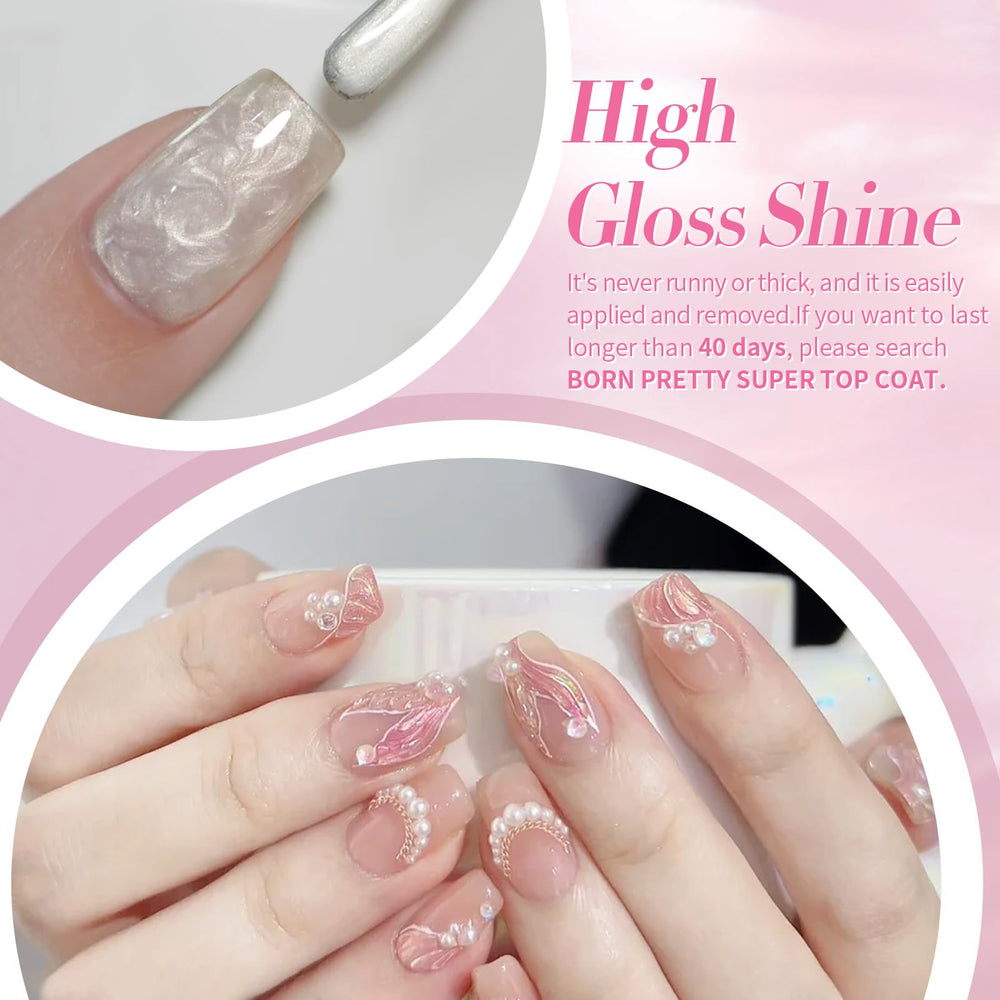 Born Pretty Esmalte Gel Perla Aurora, curado con lámpara LED para acabado profesional.