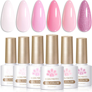 Born Pretty set de esmalte gel rosado con seis colores, ideal para manicura en casa.