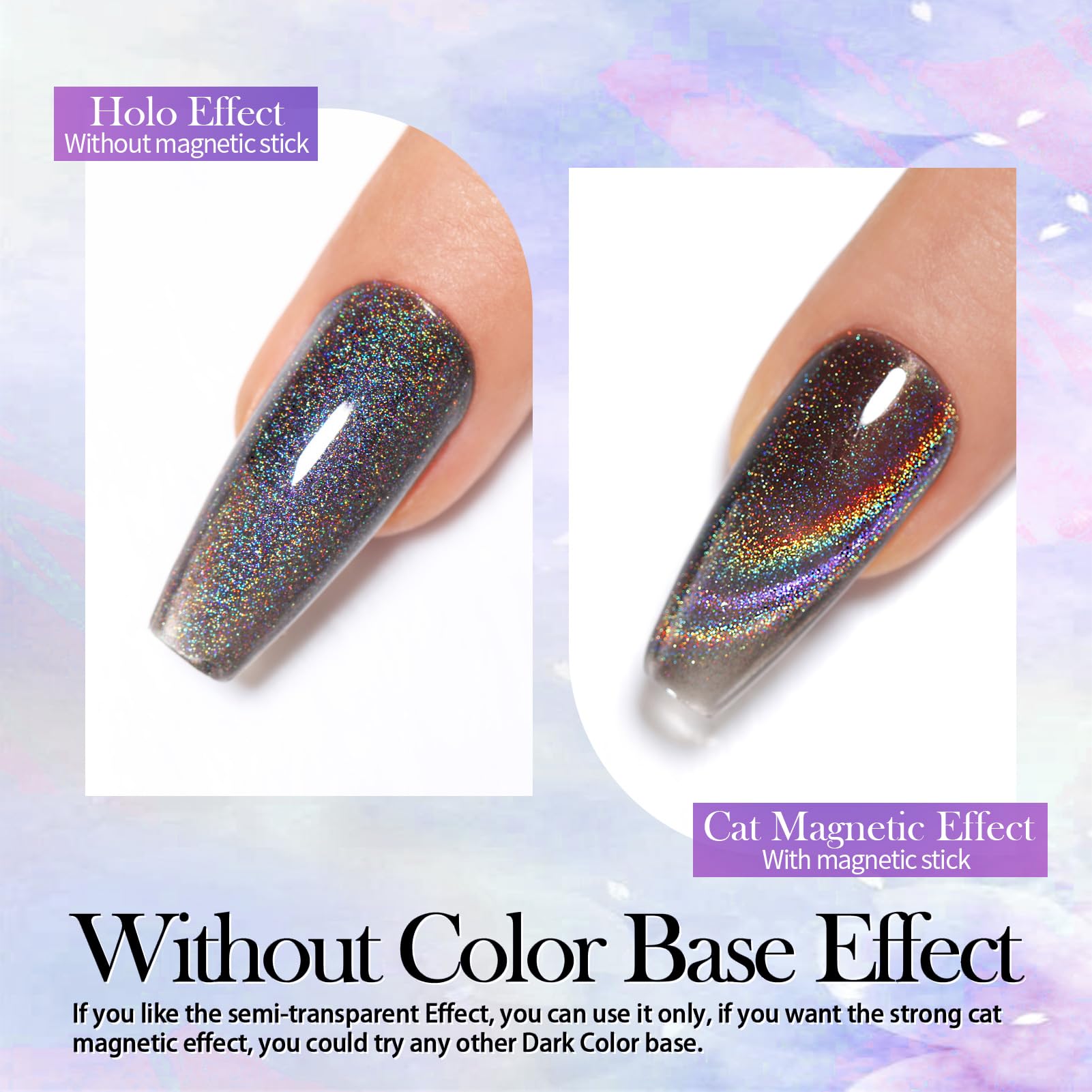 Born Pretty gel efecto ojo de gato en distintas luces.