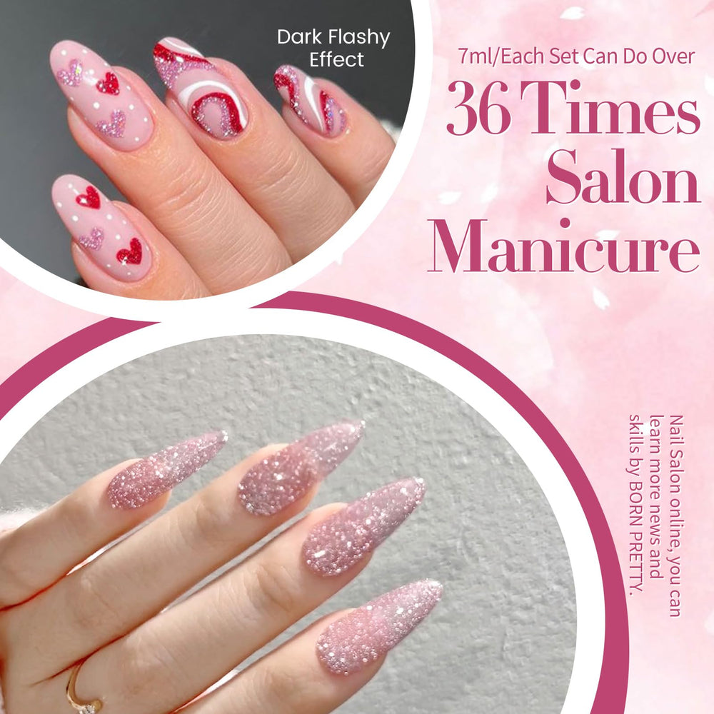 Born Pretty gel rosa con acabado holográfico, ideal para salones y uso en casa.