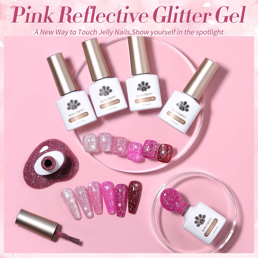 Born Pretty gel rosa reflectante, intensidad de color con iluminación adecuada.