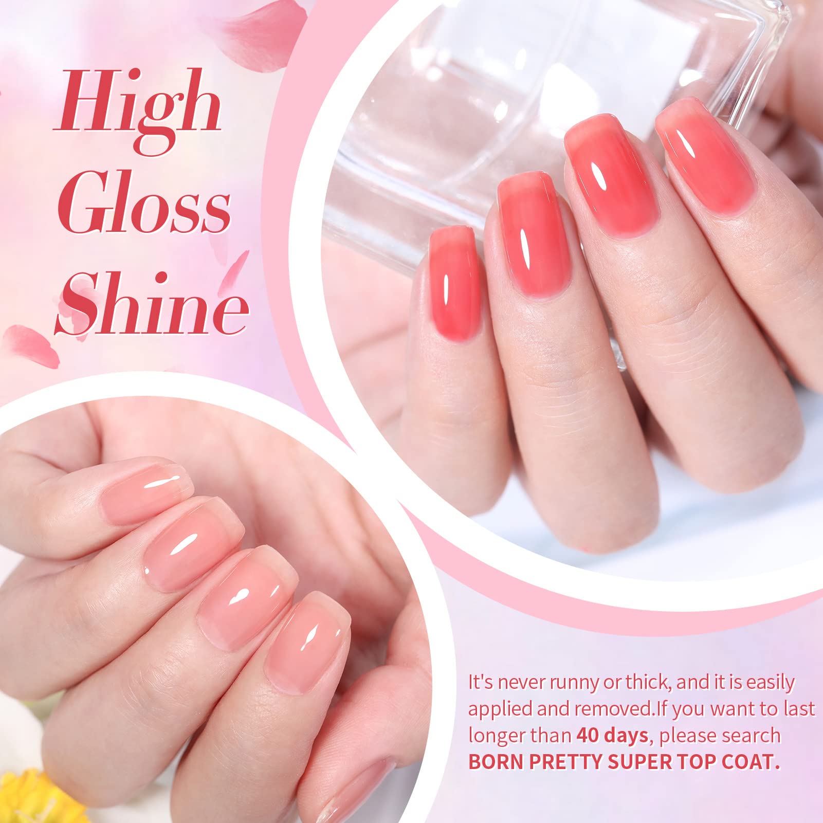 Born Pretty Jelly Nude Pink: gel de larga duración para uñas brillantes.