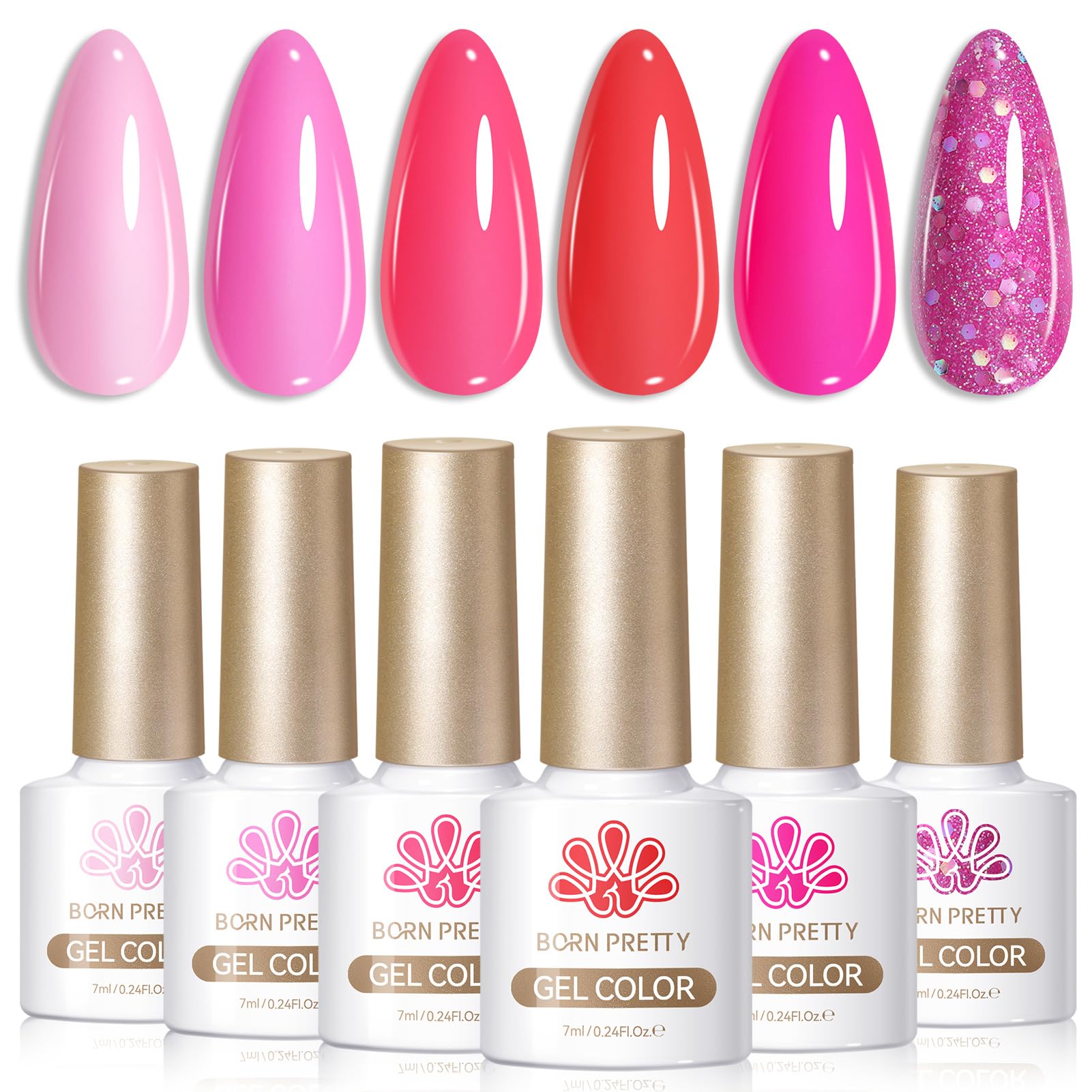 Born Pretty gel rosa neón, tono vibrante para uñas llamativas.