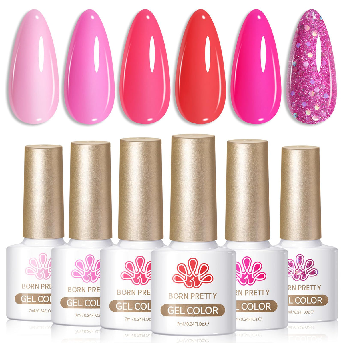 Born Pretty gel rosa neón, tono vibrante para uñas llamativas.
