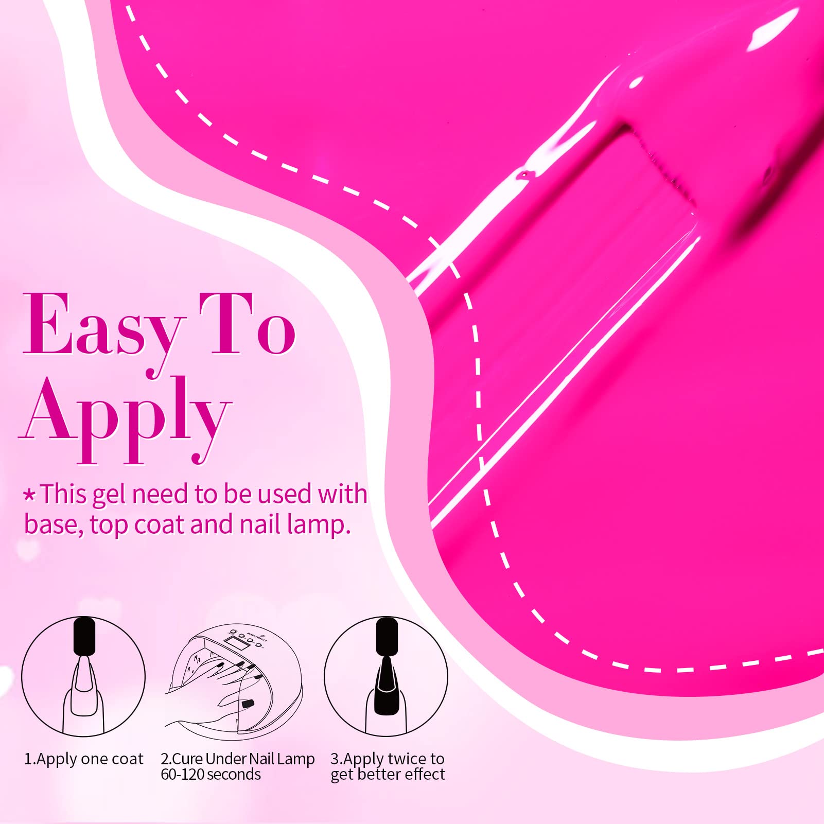 Born Pretty gel rosa neón, remoción fácil con técnica de sumergido.