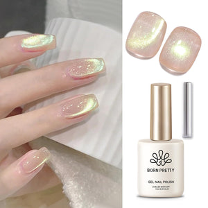 Born Pretty gel nude rosa con efecto ojo de gato en la uña, acabado suave