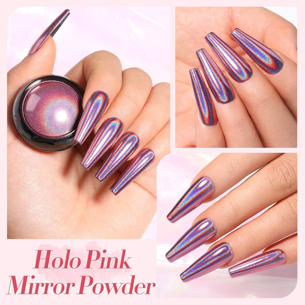 Born Pretty polvo hologografico rosa añade destellos iridiscentes