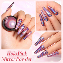 Born Pretty polvo hologografico rosa añade destellos iridiscentes