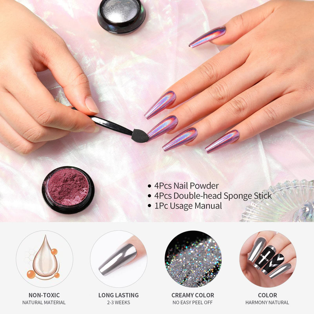Born Pretty polvos metalico cromo oro-rosado para uñas elegantes