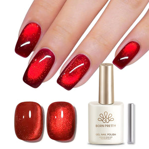 Born Pretty Red Cat Magnetic Eye Gel Esmalte de gel con brillo holográfico para uñas llamativas.