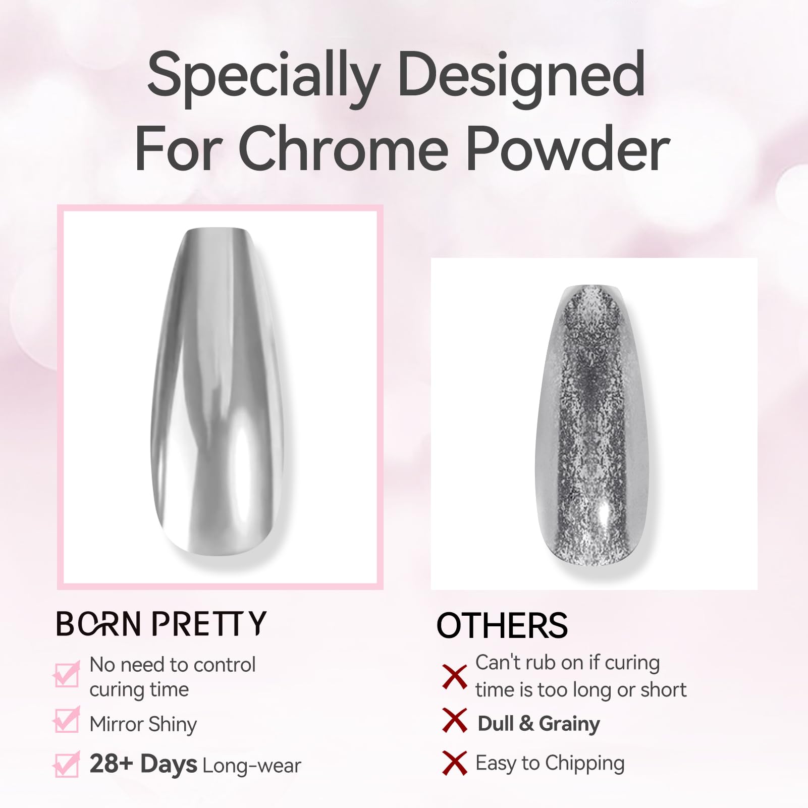 Born Pretty Top Gel, aplicación fácil para lograr capa lisa antes del polvo cromado.