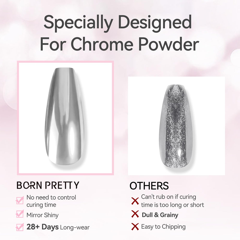 Born Pretty Top Gel, aplicación fácil para lograr capa lisa antes del polvo cromado.