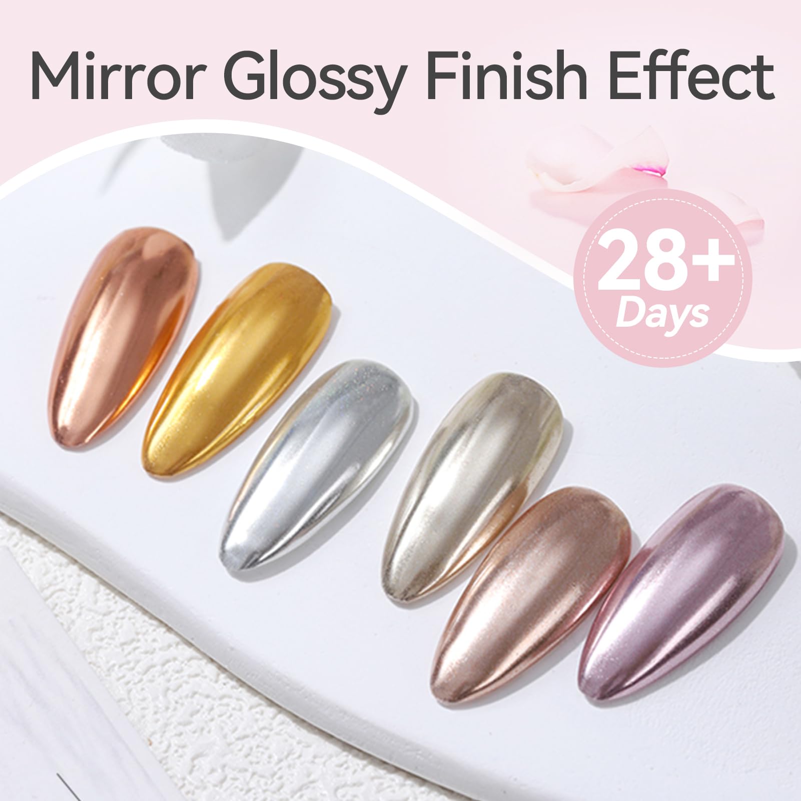 Born Pretty Top Gel es compatible con diferentes acabados, como cromo y polvo sirena.