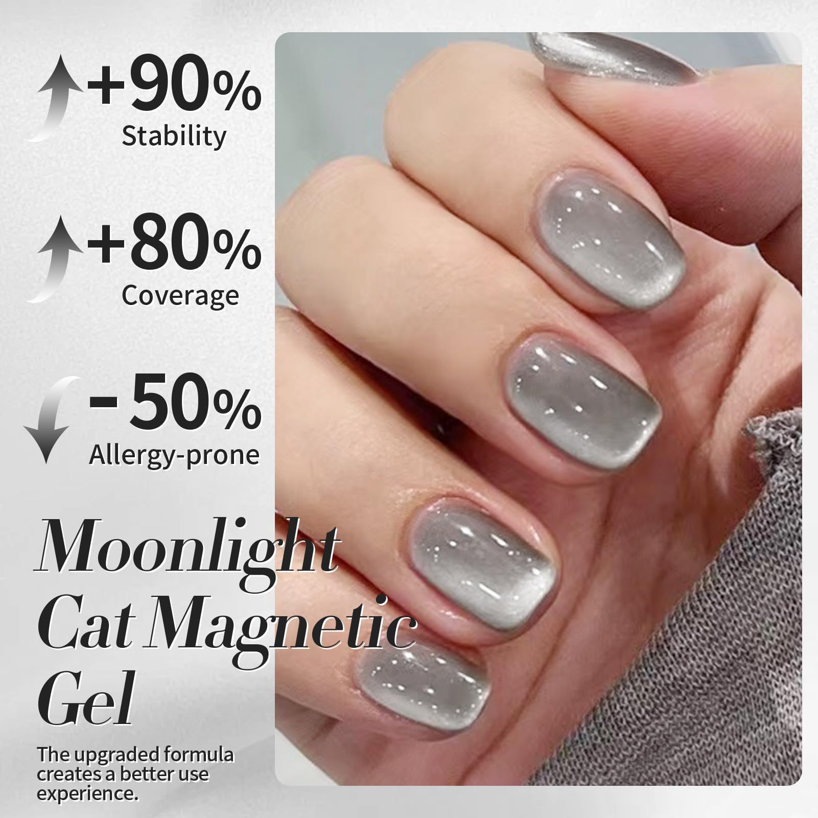 Gel imantado para uñas de Born Pretty, gris luna, acabado de vidrio brillante