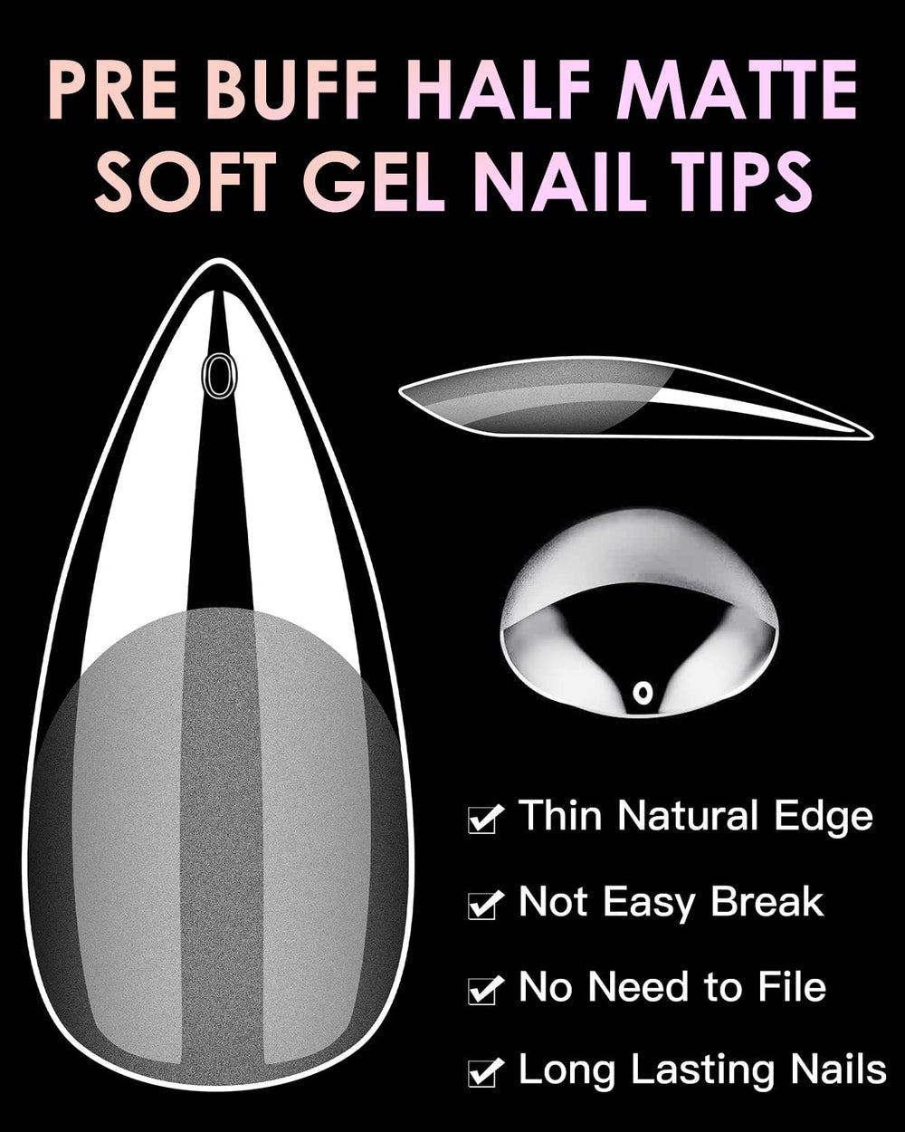 BORNBYME tip de uñas gel soft stiletto medio sin pliegues, fácil de aplicar