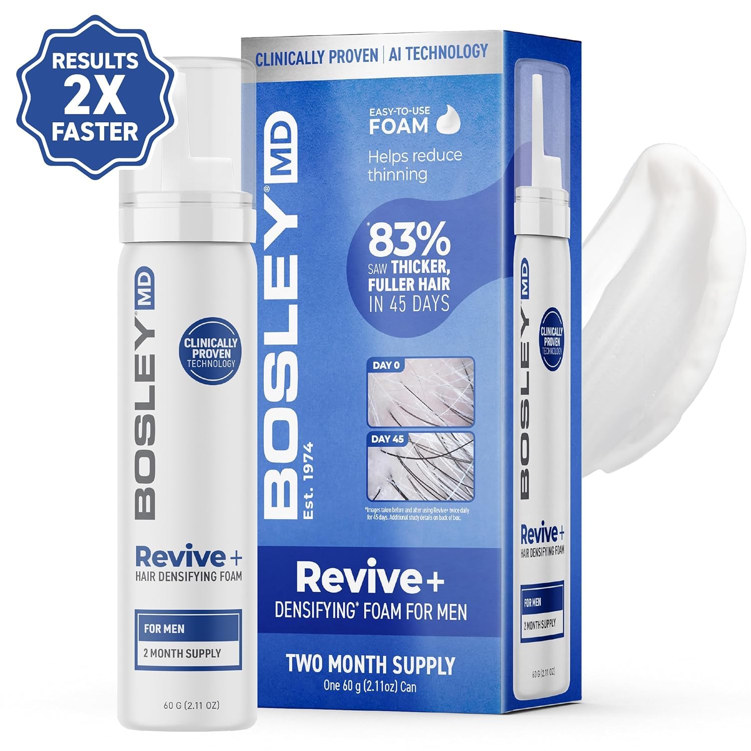BosleyMD Revive densifying foam, textura suave de espuma, sensación ligera.