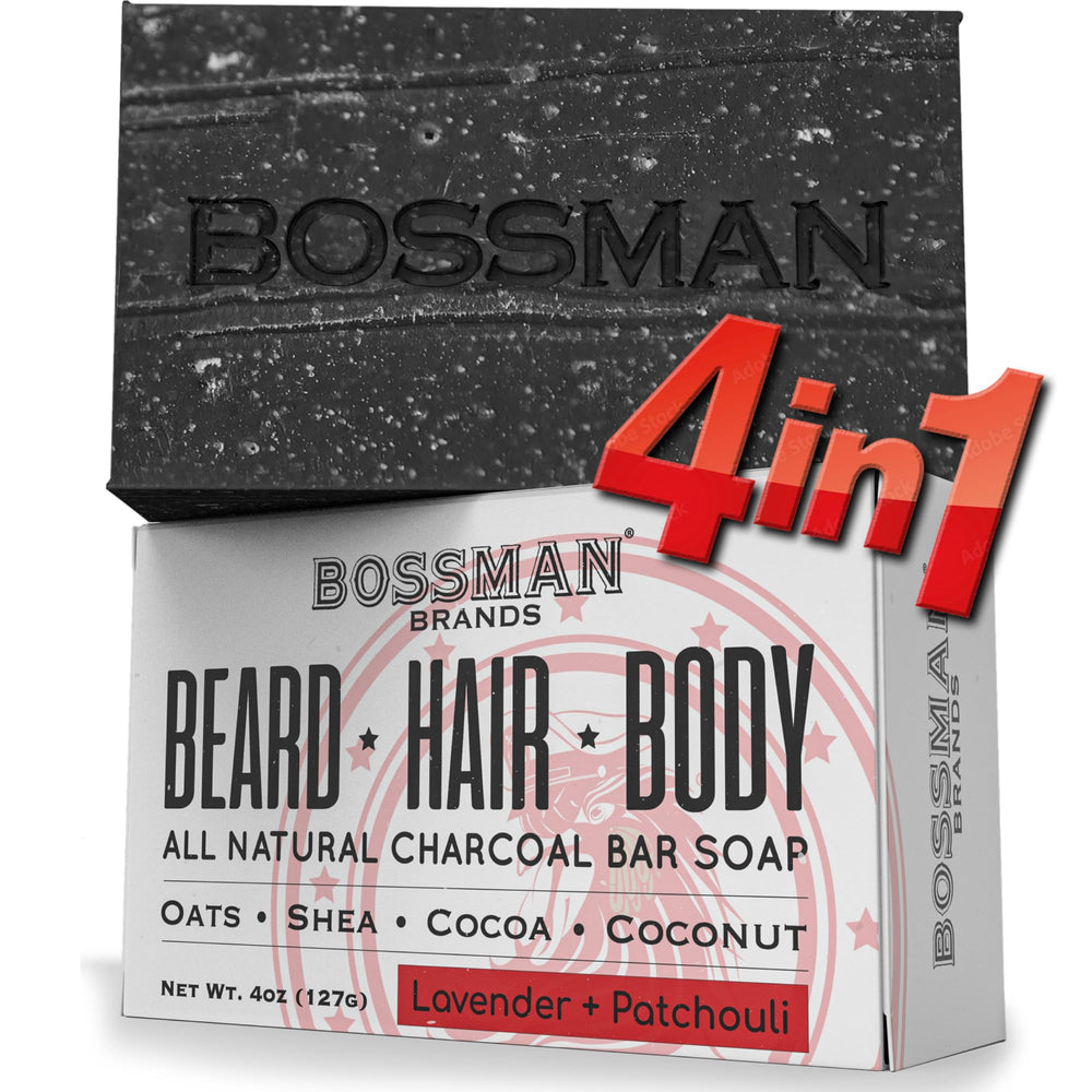 Barra Bossman con carbón activo para limpieza profunda sin resecar la piel.