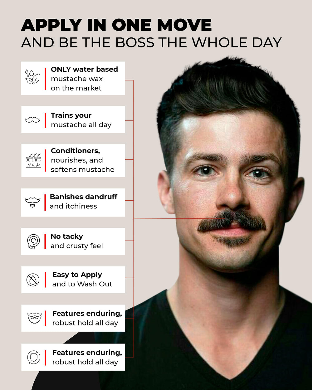 Bossman Mudstache aplicación suave, distribuye el producto sin esfuerzo para peinado cómodo.