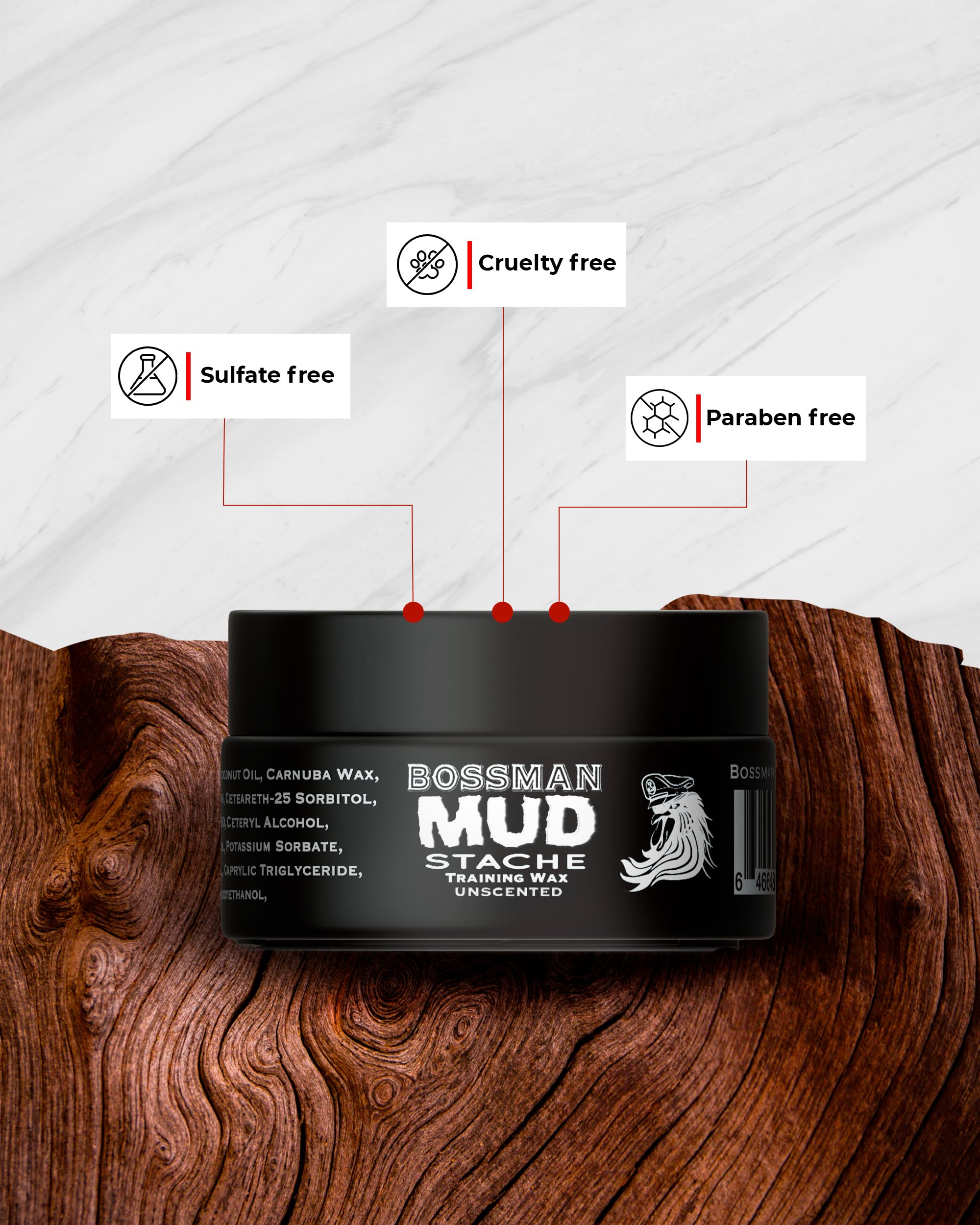 Bossman Mudstache control de 24 horas para modelar bigotes con aspecto natural.