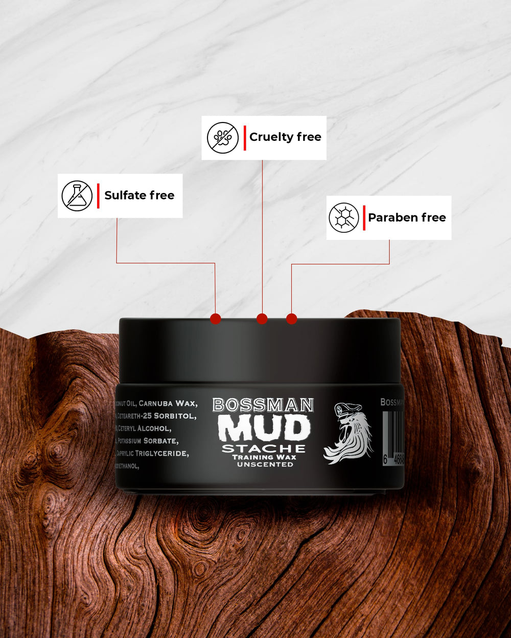Bossman Mudstache control de 24 horas para modelar bigotes con aspecto natural.