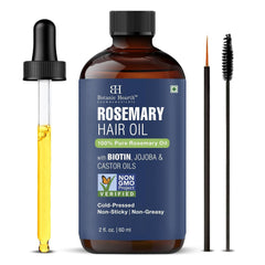 Botanic Hearth Aceite de cabello con romero en botella, nutre el cuero cabelludo y fomenta crecimiento saludable.