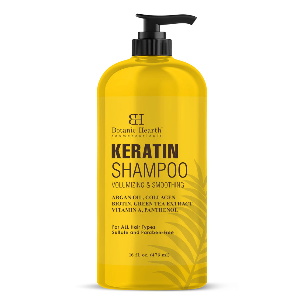Botanic Hearth Champú Keratina en botella muestra fortaleza del cabello