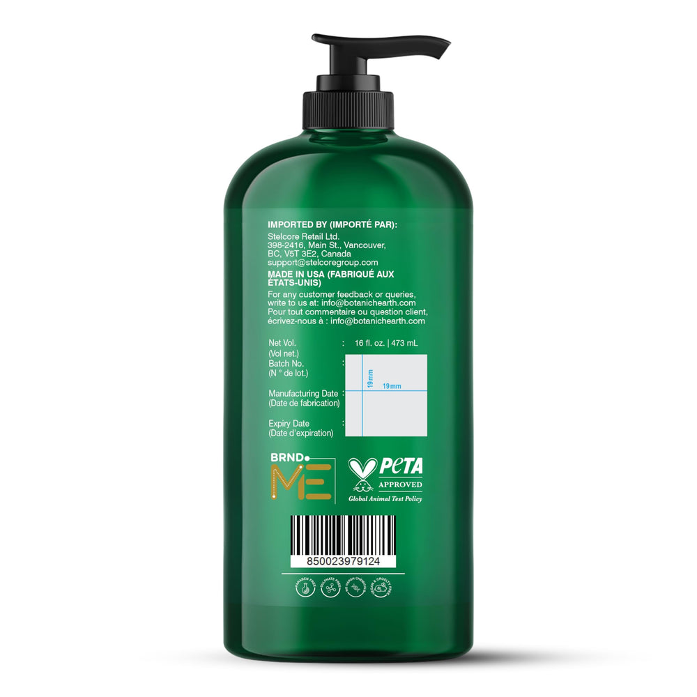 Botanic Hearth: etiqueta de EE. UU., producto libre de crueldad para piel sensible tras la ducha.
