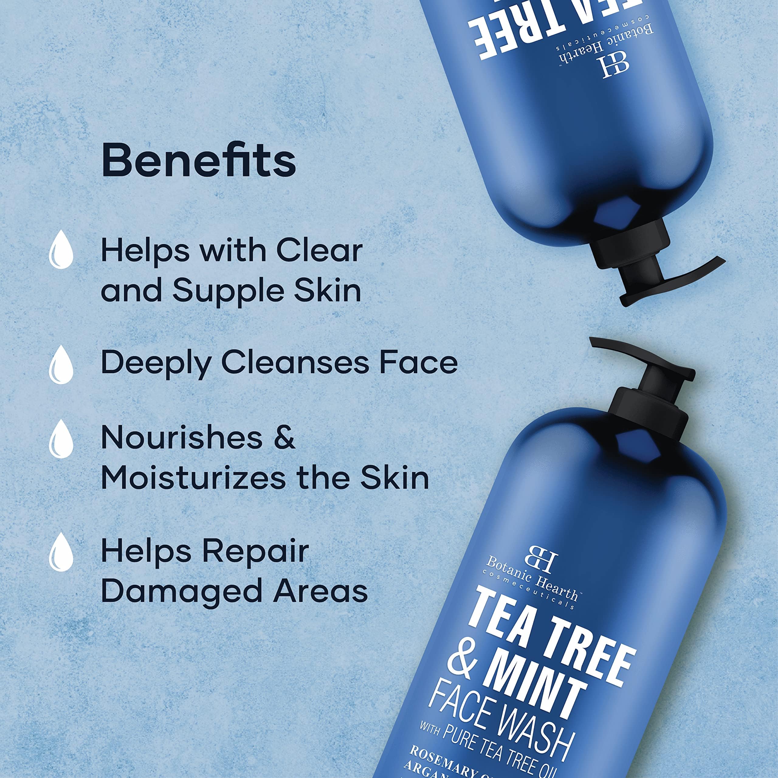 Botanic Hearth Tea Tree Face Wash hojas de menta aroma natural revitalizante.