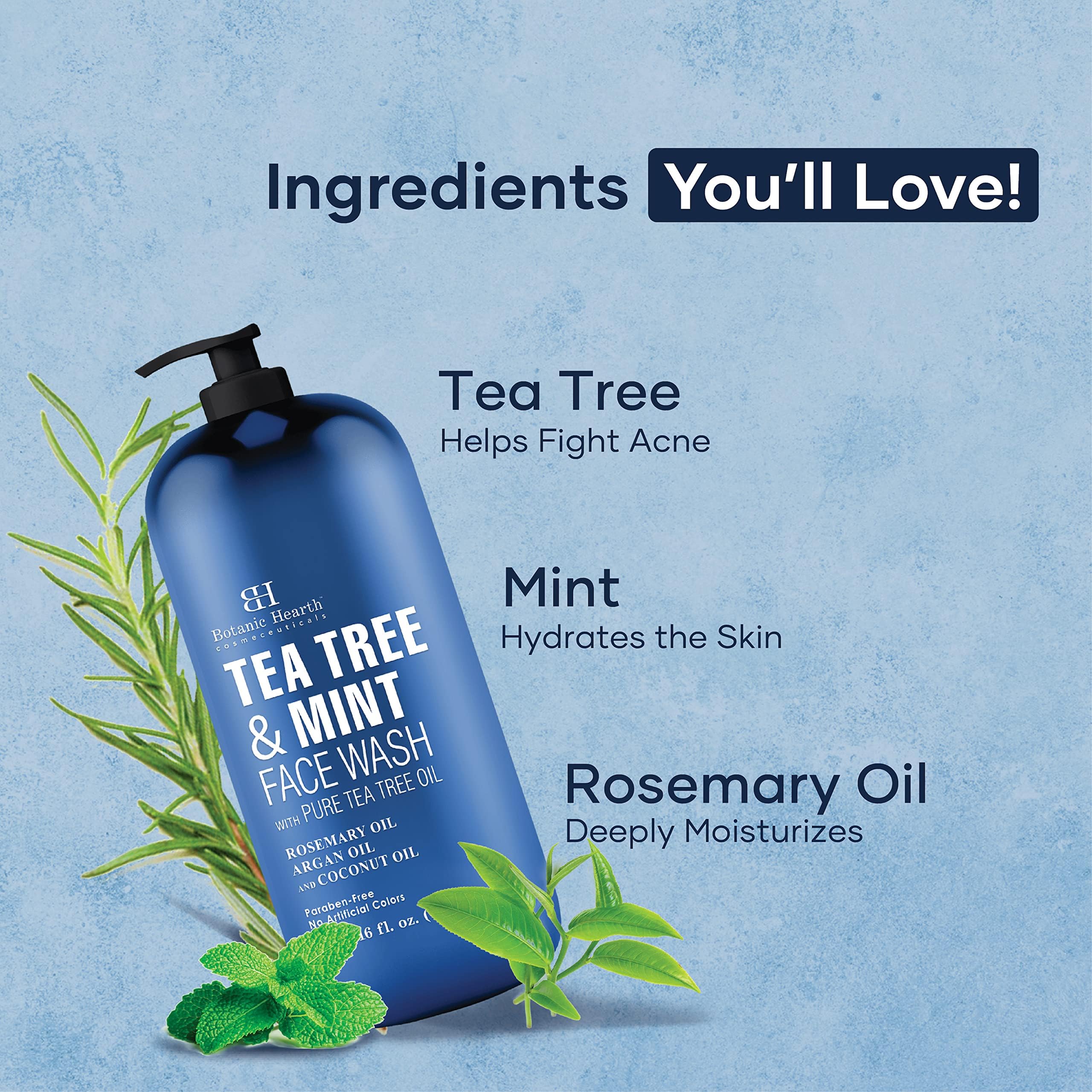 Botanic Hearth Tea Tree Face Wash textura cremosa ideal para uso diario.