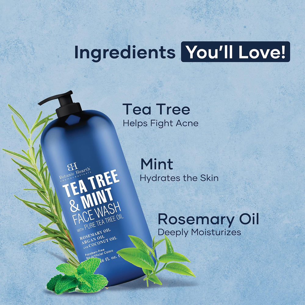 Botanic Hearth Tea Tree Face Wash textura cremosa ideal para uso diario.