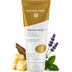 Botanic Tree botella de limpiador facial glicólico al 10% para exfoliar.