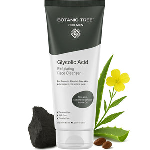 Botanic Tree limpiador facial para hombres, botella frontal, deja sensación fresca y limpia.