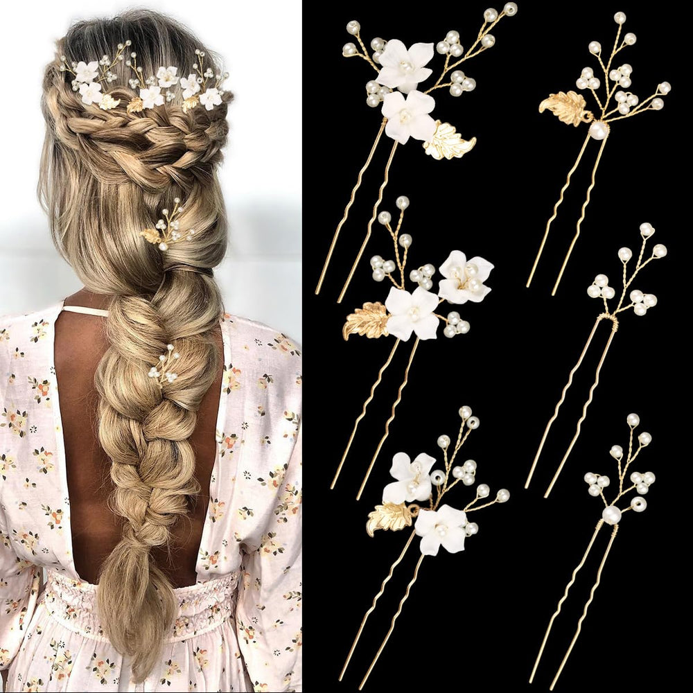 BOYIVI horquillas flor-perla-oro: elegancia para novias y madrinas.