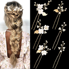 BOYIVI horquillas flor-perla-oro: elegancia para novias y madrinas.