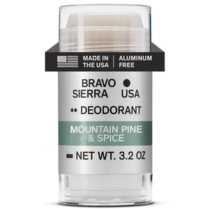 Desodorante Bravo Sierra sin aluminio con aroma Montaña Pino, protección duradera para el día.