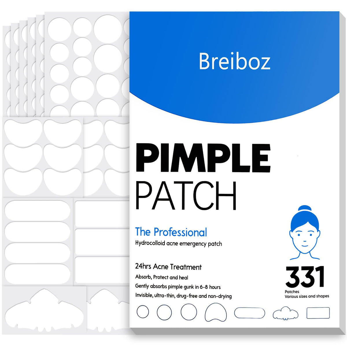 Parche Breiboz para acne 331, cobertura amplia para brotes visibles.