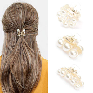 Brinie pinza flor perlas 4 cm, estilo elegante sin tirar del cabello.