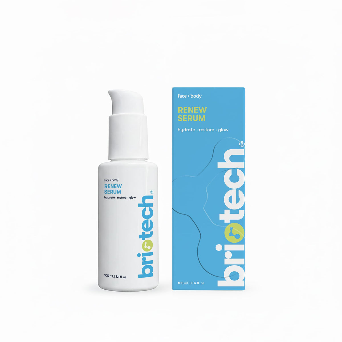 BRIOTECH Renew Serum en botella, cuidado suave para piel sensible.