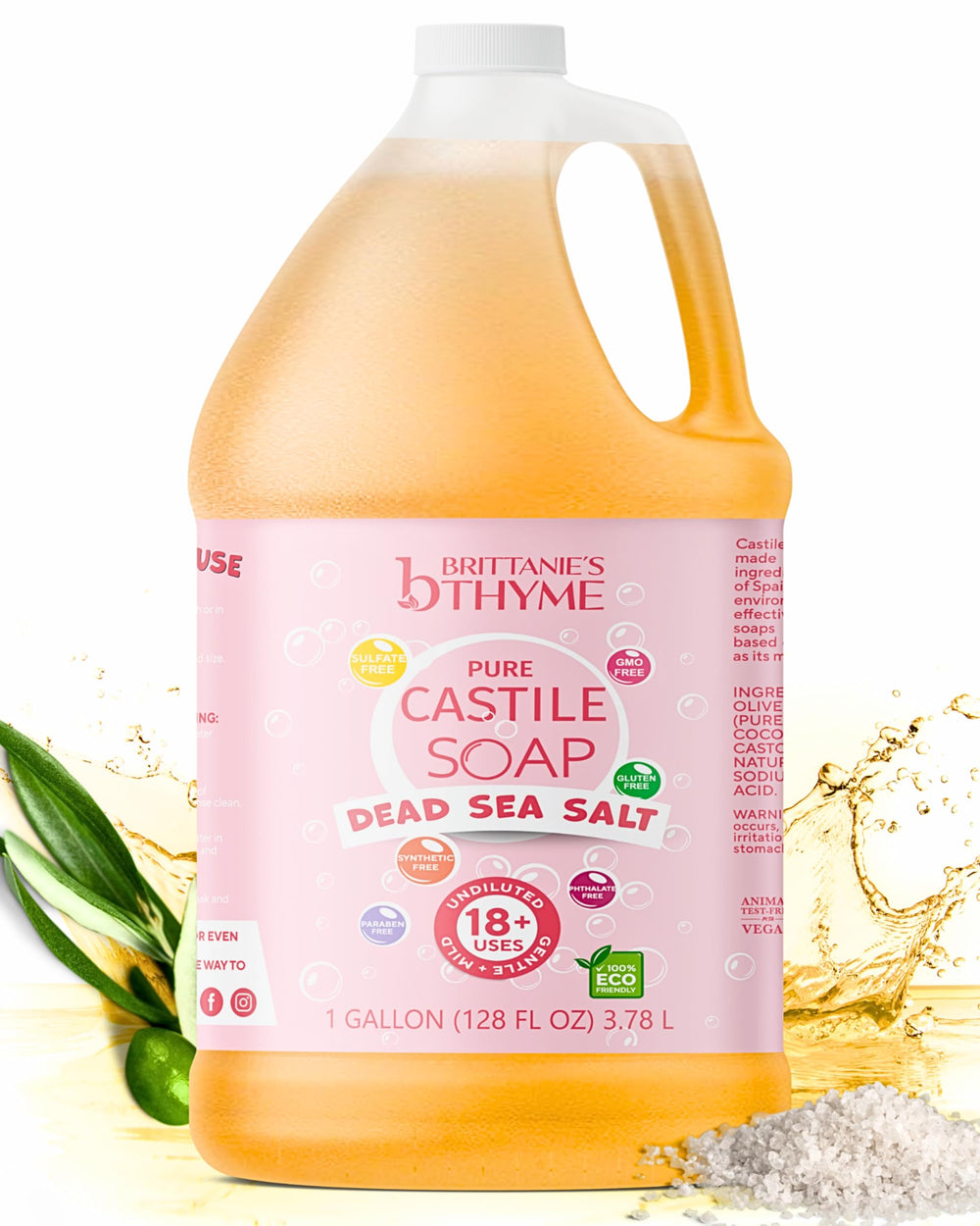 Brittanie's Thyme envase recarga Jabón de Castilla con aceite de oliva, práctico.