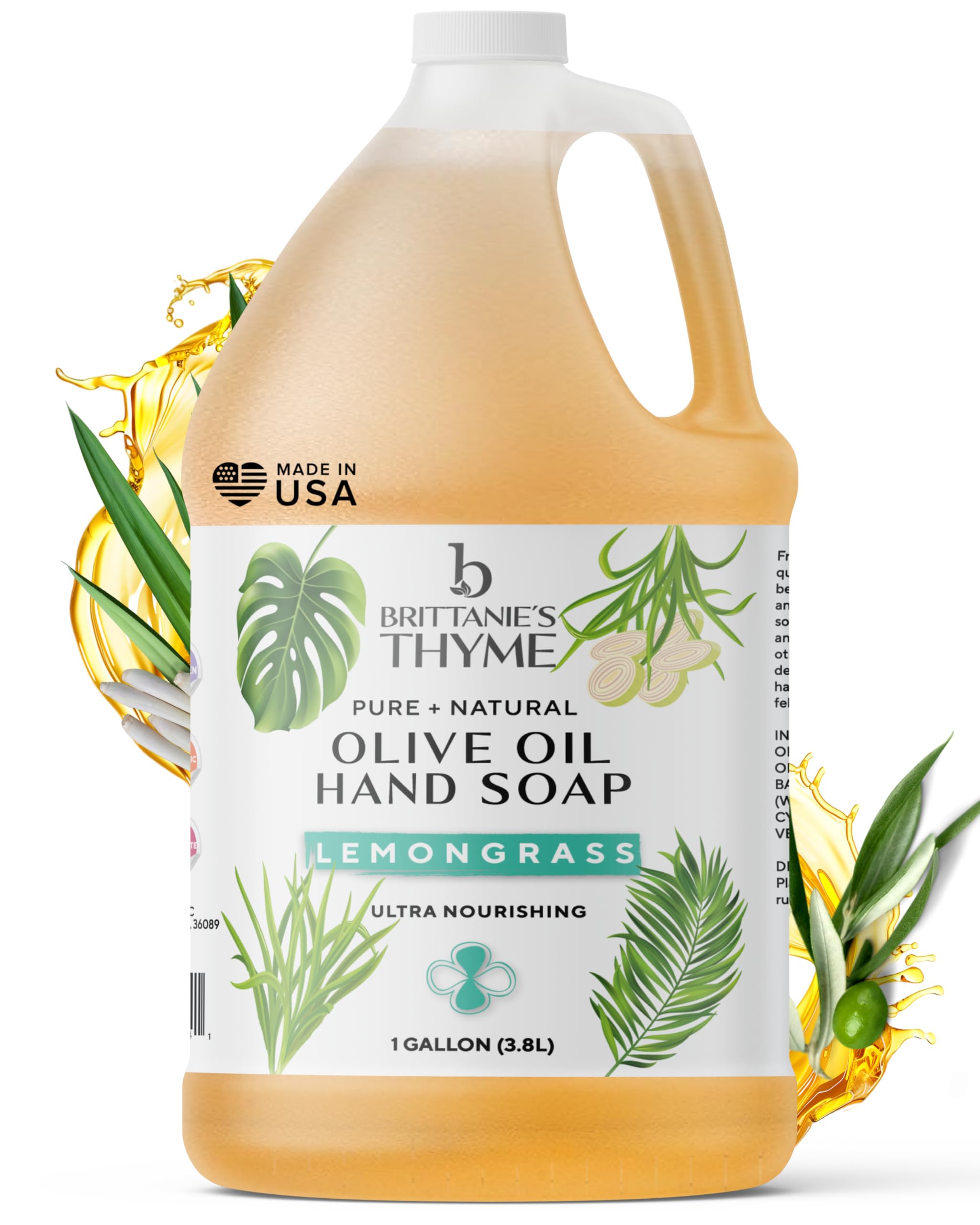 Brittnie’s Thyme Jabón Castile puro limón grass, galón para limpieza diaria de manos y superficies