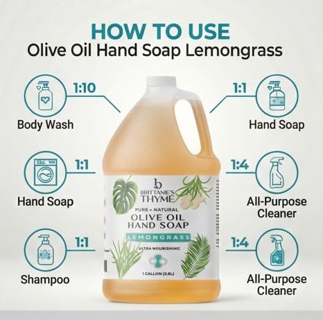 Brittnie’s Thyme Jabón Castile puro limón grass uso en cuerpo para ducha suave