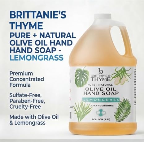 Brittnie’s Thyme Jabón Castile puro limón grass vertiendo desde el galón
