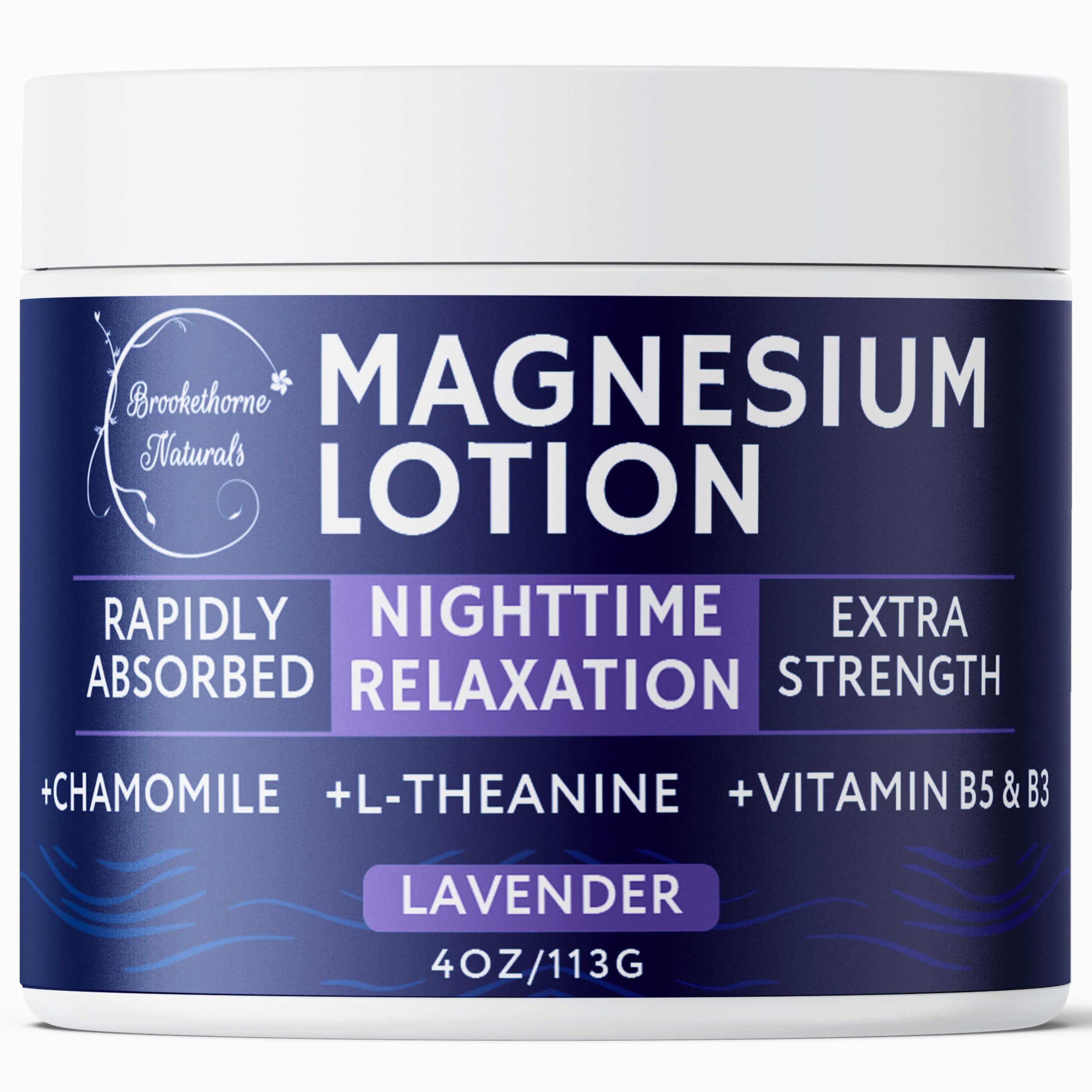 Brookethorne Naturals crema noche magnesio lavanda para ritual de relajación nocturna.